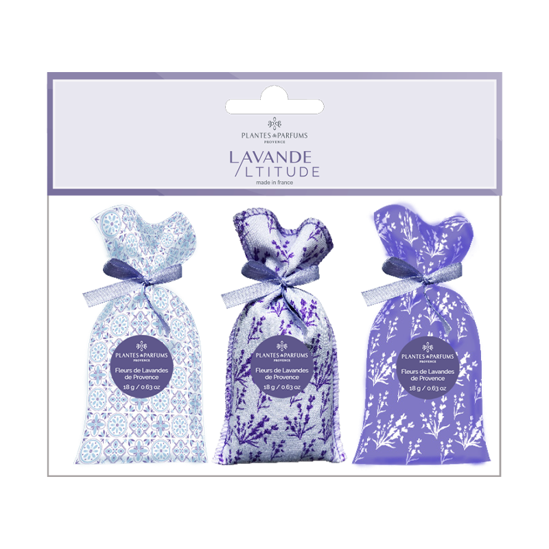 Assortment of 3 Sachets of Lavender Flowers 18g